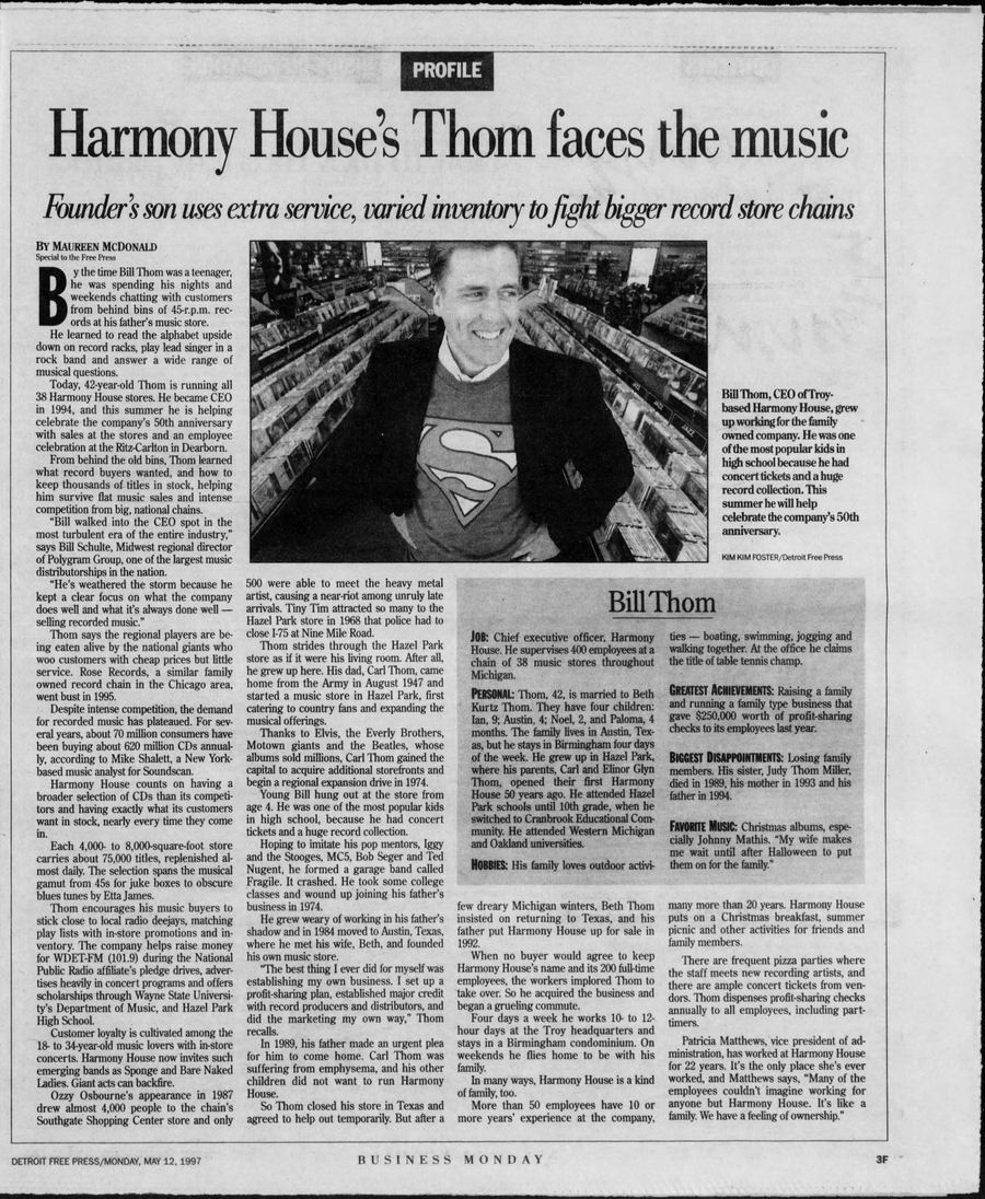 Harmony House Records and Tapes - Detroit Free Press Mon May 12 1997